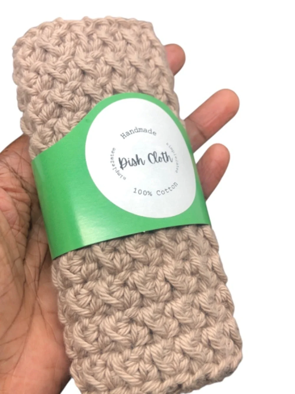 Handmade Crochet Dish Cloth, 100% Cotton Reusable Kitchen Washcloth, Khaki